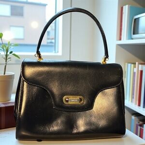 Vintage Bally Black Leather Top Handle Bag